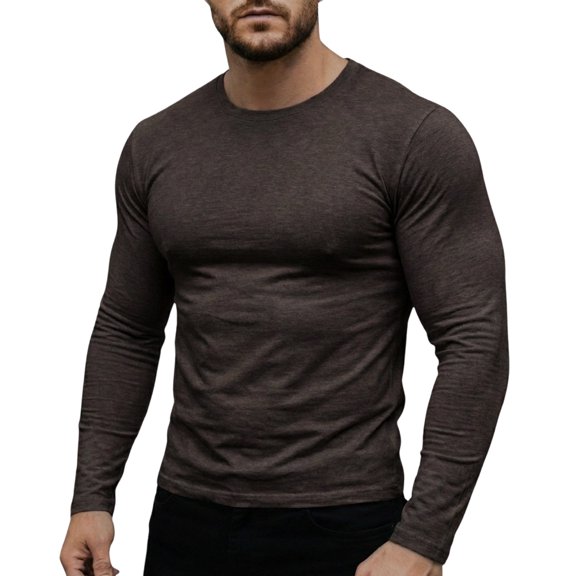 IYTR Mens Slim Fit Crew Neck Long Sleeve Shirts Soft Stretch Solid Color Daily Casual Pullover Top (Coffee,XXL)