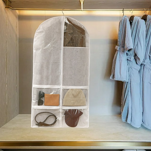 PRETXORVE Rangement Suspendu, Housse avec 4 Poches Zippées pour Manteaux, Robes, Vestes, Chemises, Rangement