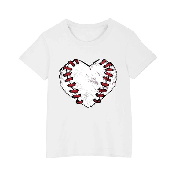 AHTJRT Kids Baseball Shirts Love Heart Balls Graphic Print Tshirt Crewneck Short Sleeve Tee Tops for Outdoor Active Sports White 4 Years