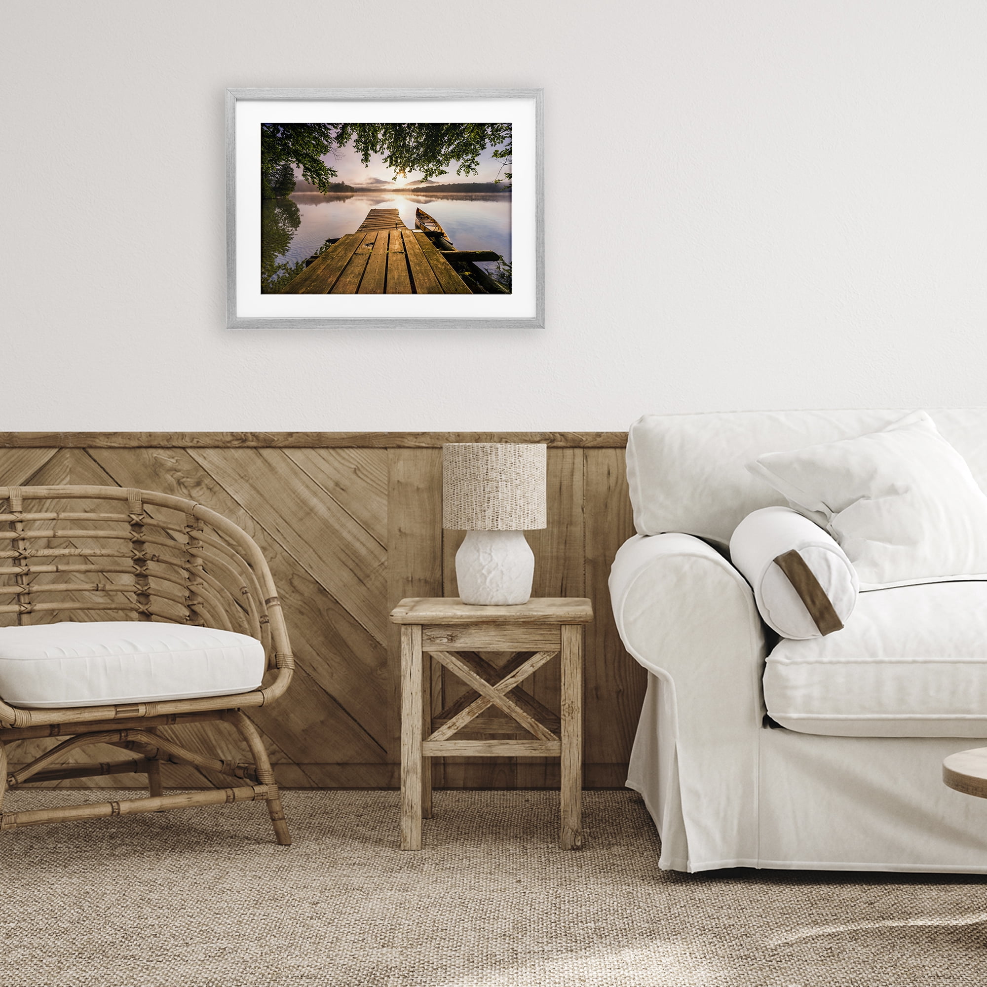 Stupell Industries Misty Morning Light on Lake Gray Framed Print Under Glass, design by Jonathan Zaharek