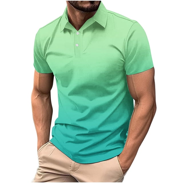 Camisas de Manga Larga para Hombres Impresos Girar Hacia Abajo Botones de Cuello Lateral Dividido, Casual Blusa de Manga Corta