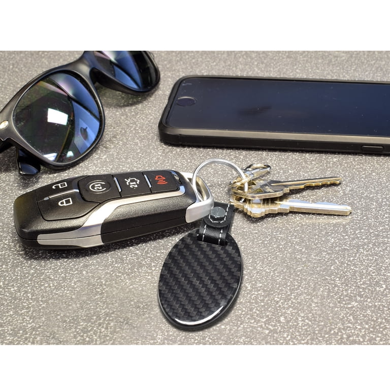 IPick Image Real Carbon Fiber Key Chain – Large Oval With Black Leather Strap For Dodge Scat-Pack