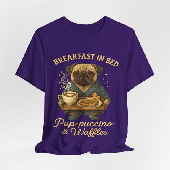 Vintage Pug T-Shirt for Men Women, Breakfast in Bed Dog Graphic Tee, Funny Pet Lover Gift Shirt