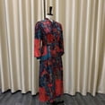 thumbnail image 3 of AURA Plus Size Printed Swing Midi Dress Long Sleeve Polo Collar High Waist Belted Banquet Spring Fall Dress, 3 of 10