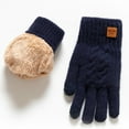 thumbnail image 2 of UJNDER Women's Double Layer Knitted Warm Gloves for Winter Cycling and Skiing Wear Navy, 2 of 3