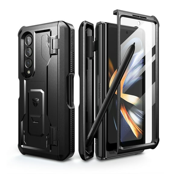Dexnor Full Body Case for Samsung Galaxy Z Fold 4 5G(2022), Military-Grade Full-Body Shockproof Rugged Bumper Case Cover with Built-in Screen Protector & Kickstand & S Pen Slot, Black