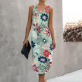 thumbnail image 5 of Guiexla Lady Summer Dress V Neck Drawstring Slim Waist Floral Print Sleeveless Split Hem Vest Type Sundress Knee Length Midi Dress, 5 of 7