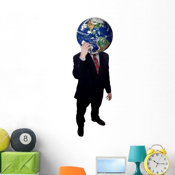 Chatty Earth Head Businessman Wall Decal Wallmonkeys Peel and Stick Business Graphics (48 in H x 32 in W) WM502934