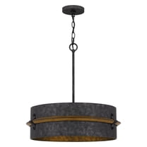 Quoizel Lariat 3-Light Old Black Drum Pendant Light with Wooden Trim