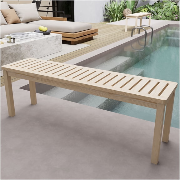JERFIT 52.1 Inch Solid Wood Backless Bench, Amber Pine Modern Slatted Patio Bench for Outdoor Poolside & Indoor Entryway, Farmhouse Style