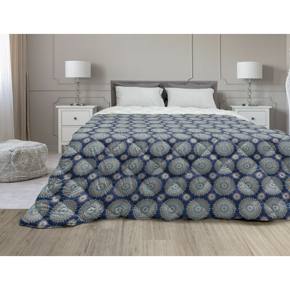 Mandala Down Alternative Comforter, Colorful Mosaic Tile Pattern with Abstract Floral Elements Turkish Culture, Microfiber Quilt for All Season, 5 Sizes, Multicolor, by Ambesonne