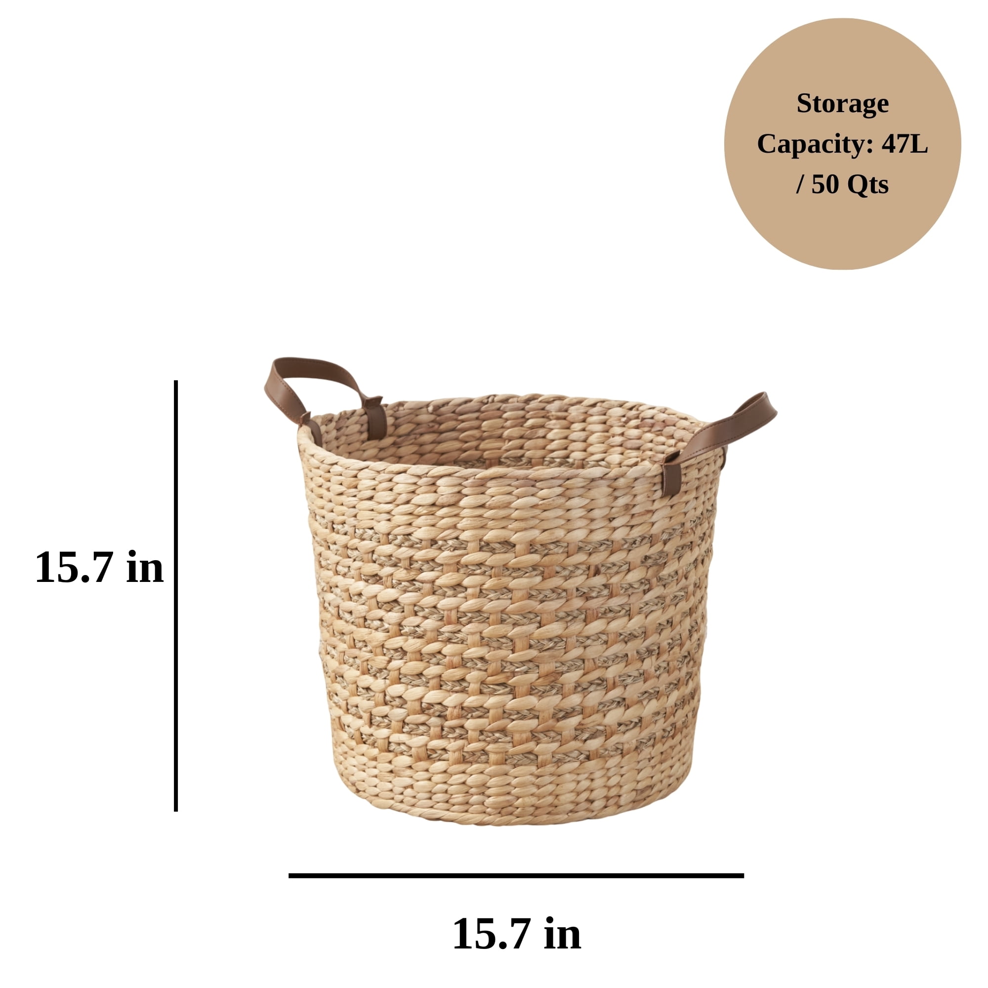 Maria Water Hyacinth Woven Round Multi Use Brown Storage Basket - Large
