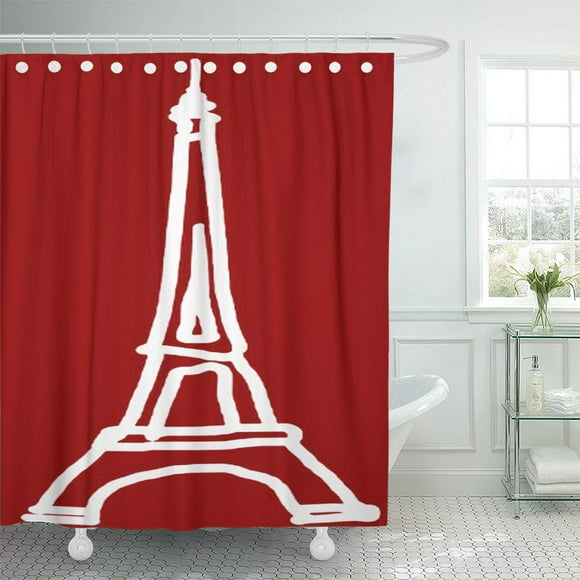 YUSDECOR France Red and Blue Paris Eiffel Tower Tour Romantic Bathroom Decor Bath Shower Curtain 66x72 inch