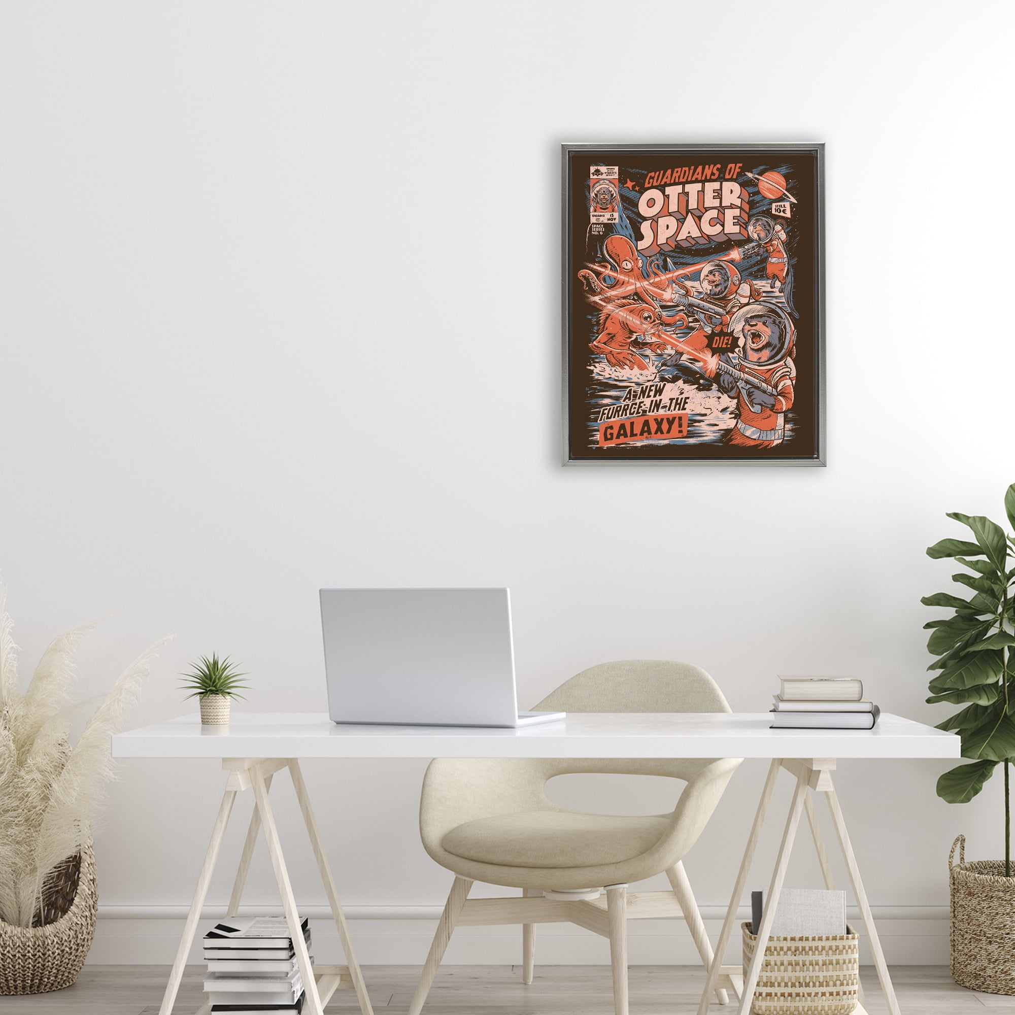 Stupell Industries Guardians Of Otter Space Retro Gray Framed Floater Canvas Wall Art, design by EduEly Designs