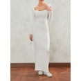 thumbnail image 3 of KelaJuan Women Long Dress, Long Sleeve Dress Square Neck Backless Flower/Solid Cocktail Dress for Party, 3 of 6