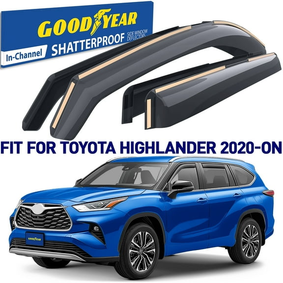 Goodyear Shatterproof in-Channel Window Deflectors for Toyota Highlander 2020-2026, Rain Guards, Window Visors for Cars, Vent Deflector, Car Accessories, 4 pcs - GY003460LP
