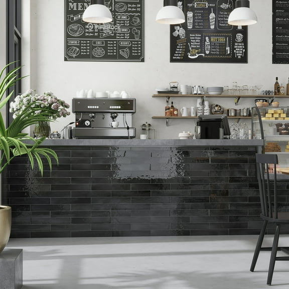 Silken 2.56 in. x 15.75 in. Glossy Black Ceramic Subway Wall and Floor Tile (10.76 sq. ft./case) (38-pack)