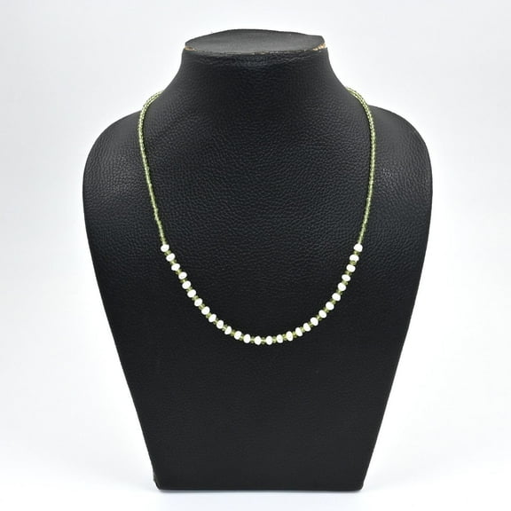 THE GEMS GRID Natural Green Peridot Gemstone Necklace | Faceted Peridot Beads with Pearls | Handmade High-Quality Jewelry | Elegant Birthstone Necklace for Women