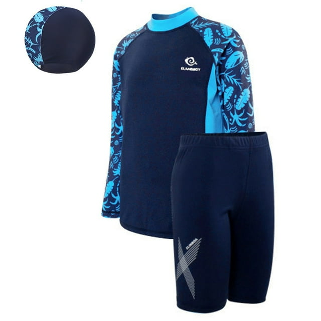 Sholeno 3Pcs Boys Water Sport Swimsuit Surfing Diving Bathing Suit Rash Guard Shirts Swim Trunks Hat Set Type B 16