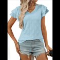 thumbnail image 2 of Camiseta de Verano para Mujer, Cuello en V, Volantes, Corta, Calada, Azul , L, 2 of 9