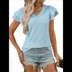thumbnail image 2 of Camiseta de Verano para Mujer, Cuello en V, Volantes, Corta, Calada, Azul , L, 2 of 9