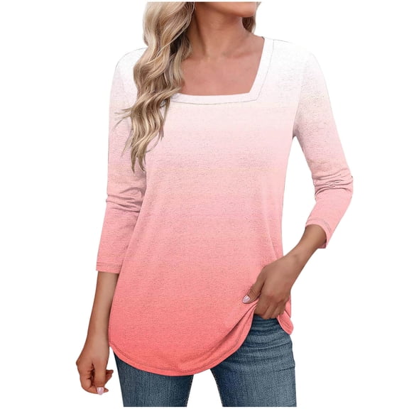 cfhntfmh Women's 3/4 Sleeve Shirts Square Neck Spring Summer Tops Dressy Casual Basic Tees Womens T Shirts Tunic Blouses