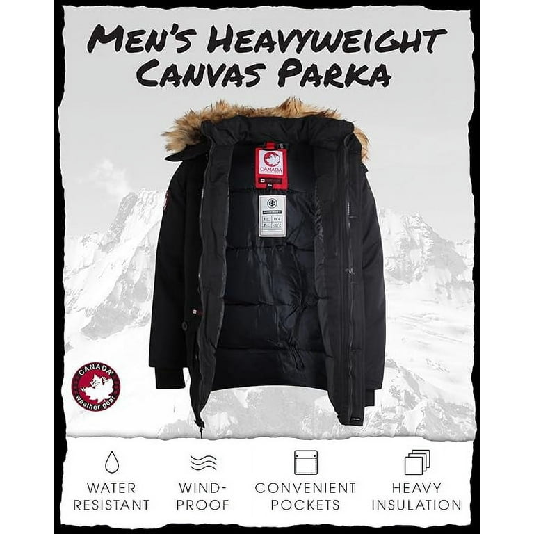 CANADA WEATHER GEAR Men's Winter Coat - Heavyweight Teflon Canvas Parka  Jacket (M-XXL) 