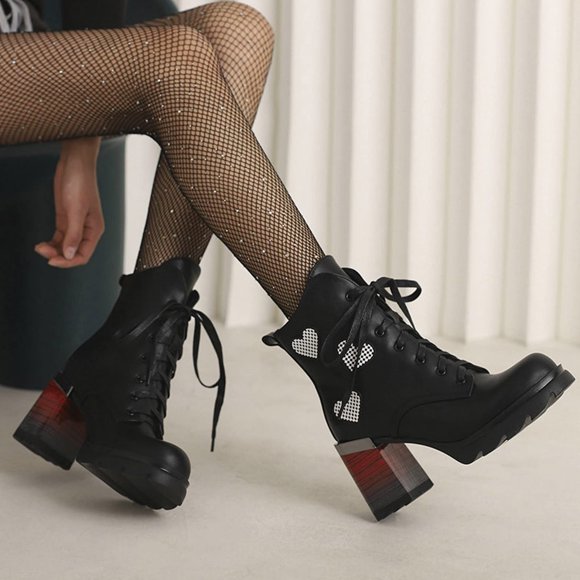 LSLJS Women's High-Heels Ankle Boots, Fashion Women's Thick High Heel Up Ankle Boots Platform Bandage Student Shoes, Women's Ankle Boots & Booties