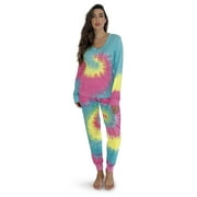#FollowMe Women's Printed Henley Thermal Underwear Set with Jogger Pant (Tie Dye Pastel Swirl, X-Small)