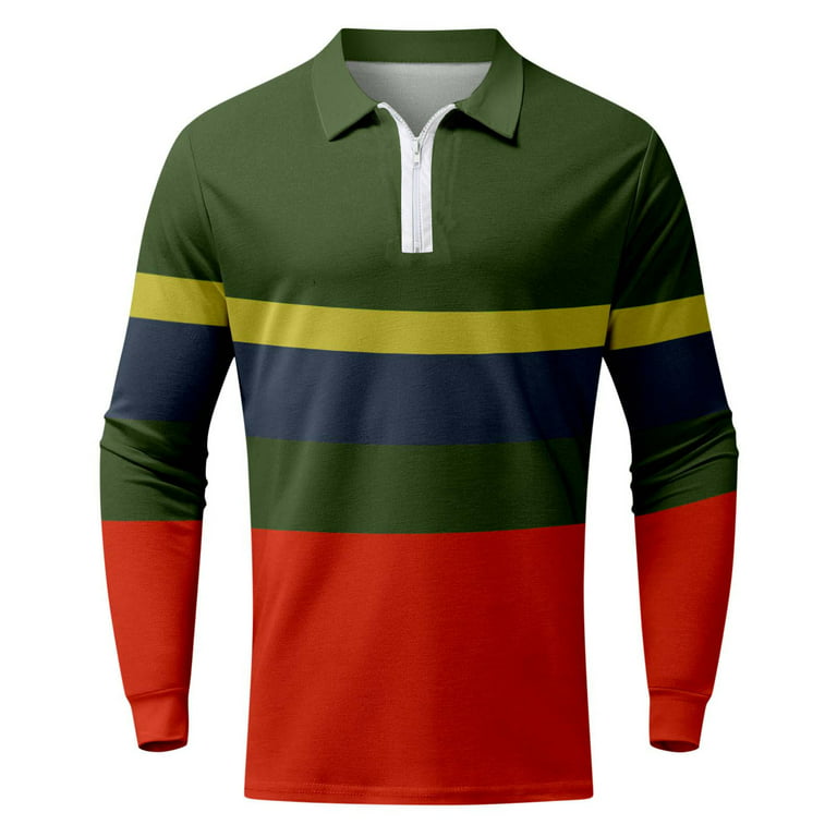 Polo Shirt Men Zipper Collar Fashion Long Sleeve Two Tone Sport Golf Zip T  Dress