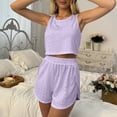 thumbnail image 6 of Women's Summer Two Piece Lounge Set Sleeveless Crop Tank Top with Side Split Shorts Cutout Detail Casual Purple, 6 of 7