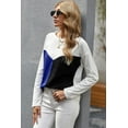 thumbnail image 4 of ABPHQTO Blusa de mujer con cuello redondo y empalme de bloques de color azul, 4 of 5
