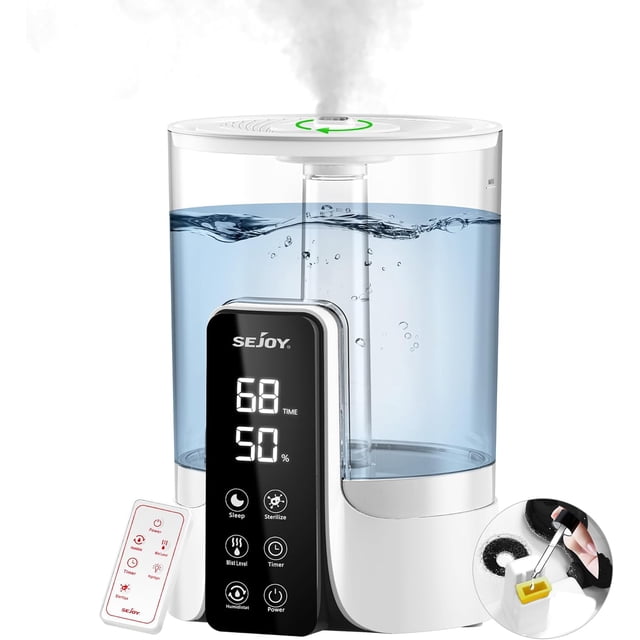 Humidificador SEJOY para dormitorios, habitaciones grandes y bebés, humidificador de escritorio con llenado superior de niebla fría ultrasónica, boquilla giratoria silenciosa