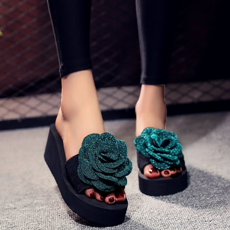 

HIBRO Fashion Open Toe Women Slip-on Open Toe Flower Wedges Color Med Slipper Shoes