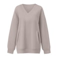 thumbnail image 5 of VV AVEORS Womens V Neck Sweatshirt With Pockets Hoodless Hoodies Fleece Pullover Dressy Casual Loose Fit Long Sleeve Tops Beige 2XL, 5 of 9