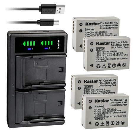 Kastar 4-Pack Battery and LTD2 USB Charger Replacement for Canon NB-10L NB10L  NB-10LH NB10LH Battery  Canon CB-2LC Charger  Canon PowerShot SX40 HS  PowerShot SX50 HS  PowerShot SX60 HS Cameras