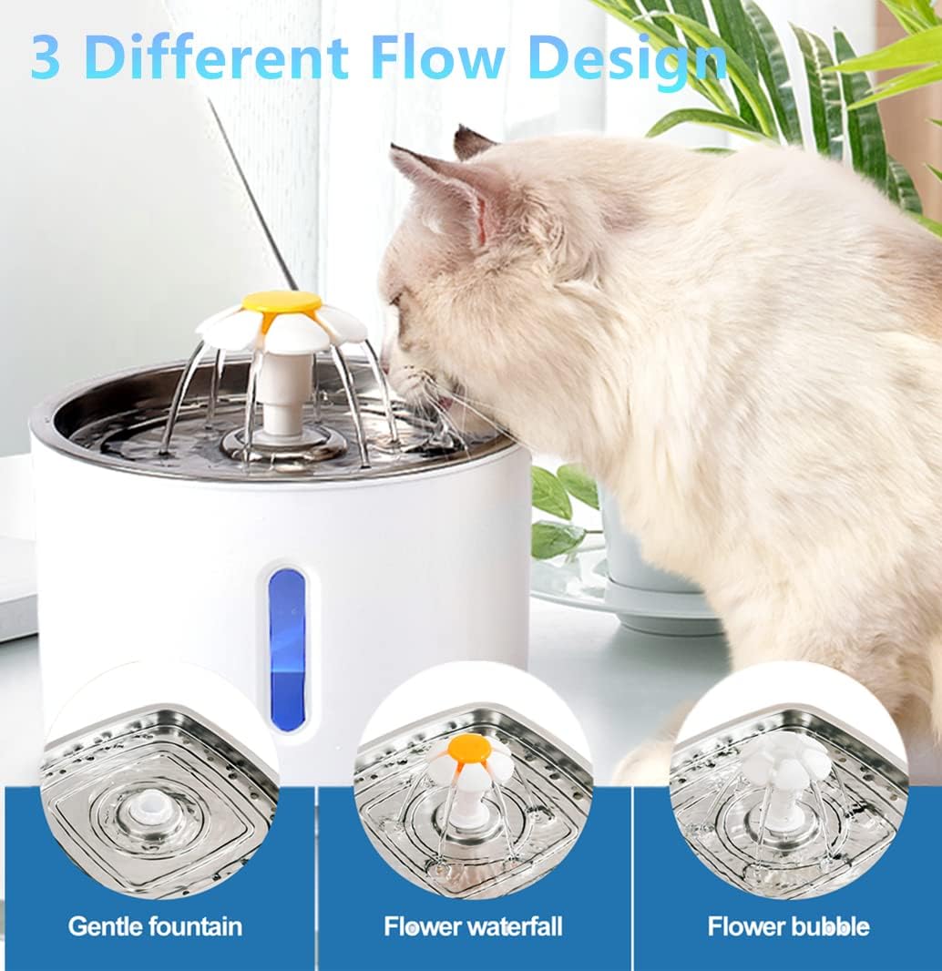 Pet Fountain, Stainless Steel 81oz/2.4L Automatic Cat Water Fountain Dog Water Dispenser with Filters, Silicone Mat, Bowls, Pet Bell