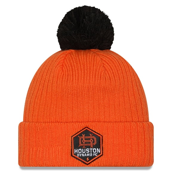Men's New Era Orange Houston Dynamo FC 2025 Jersey Hook Cuff Knit Hat with Pom