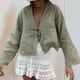thumbnail image 4 of Blusas con Lazo Frontal para Mujer, Camisas de Y2K, Mangas Acampanadas, Cuello en V, Ropa para Salir, Blusas Casuales con Cordones. Verde L, 4 of 9