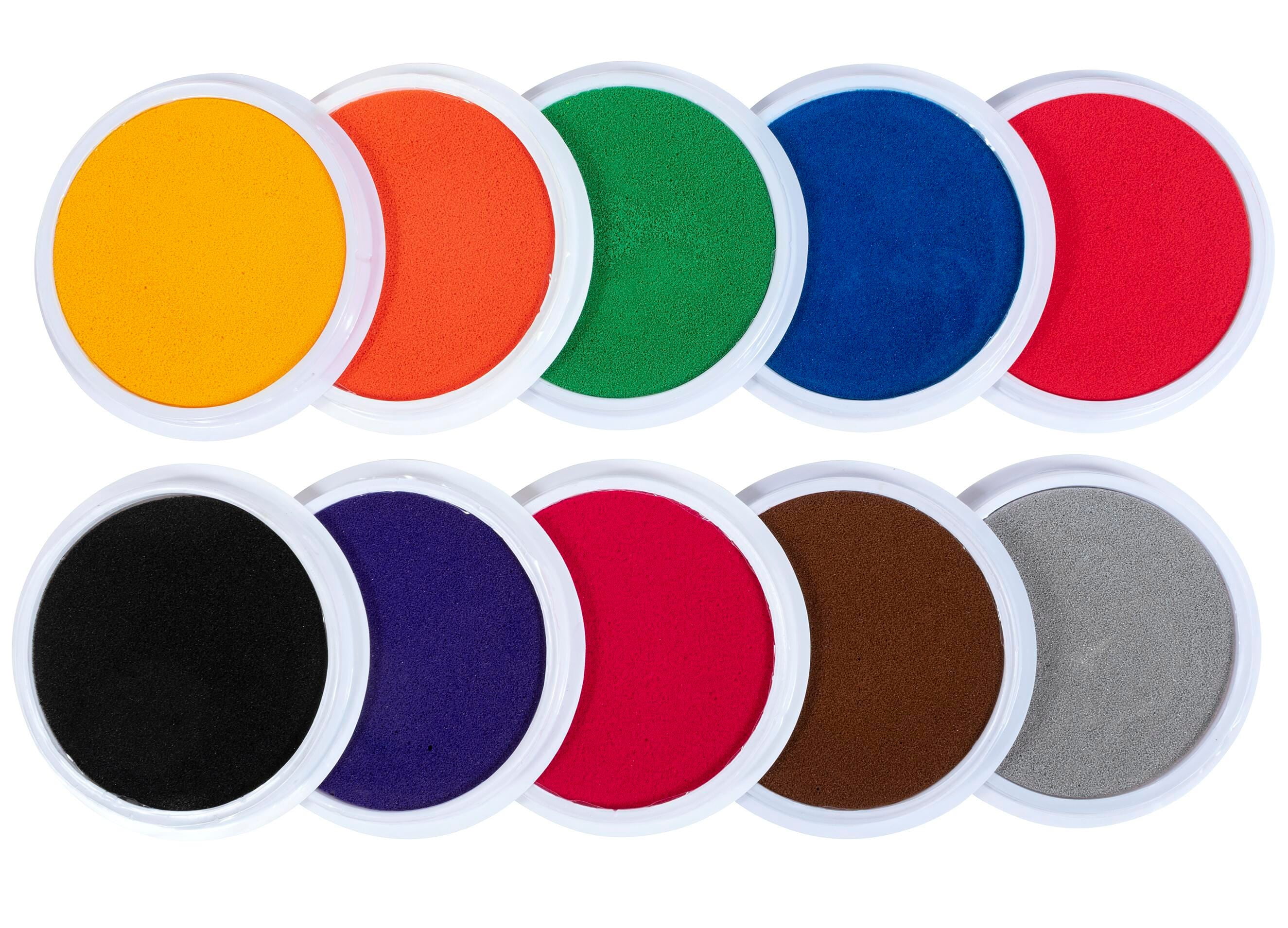 Center Enterprises Washable Ink Pad Set, 6" Diameter, Assorted Colors, Set of 10