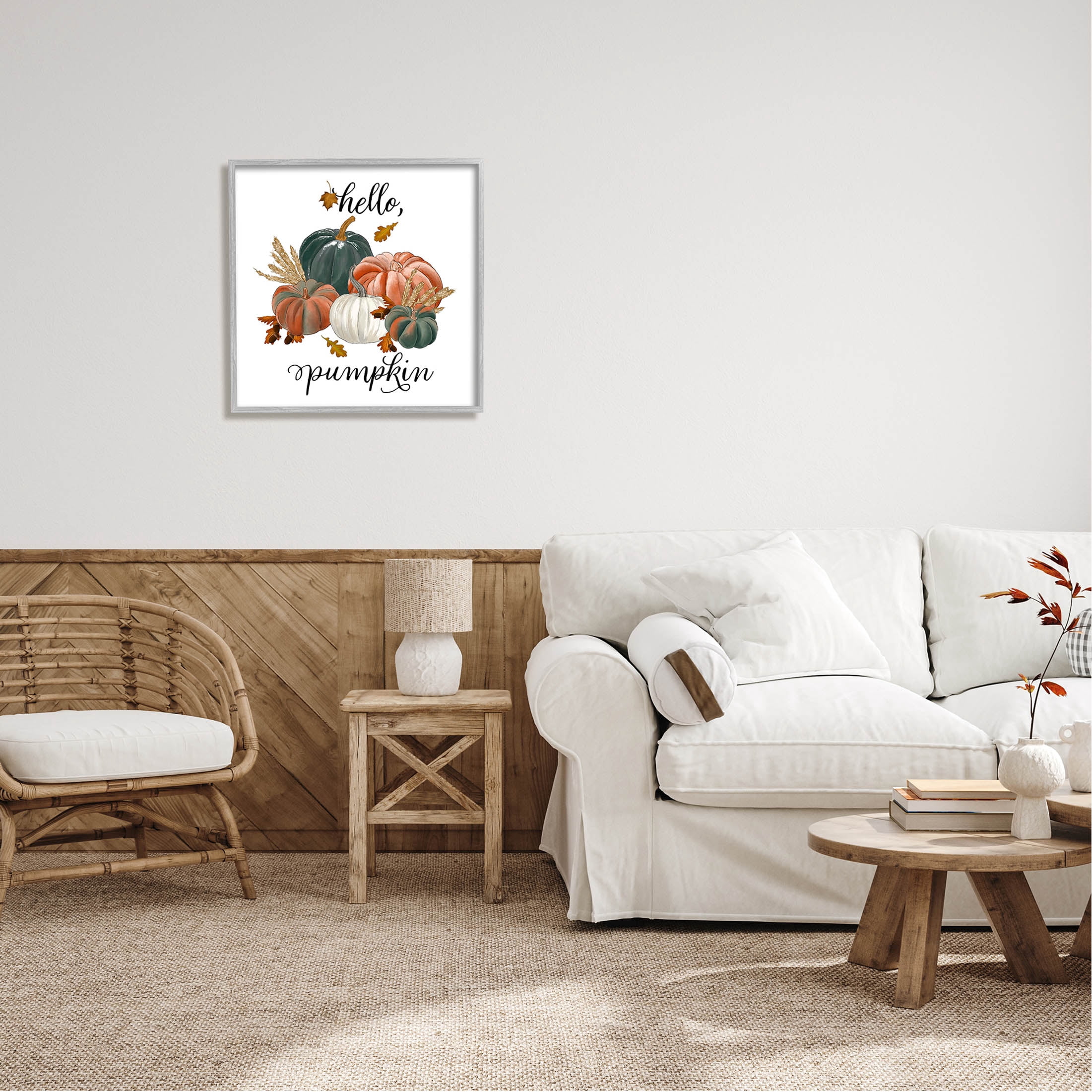 Stupell Industries Hello Pumpkin Fall Harvest Graphic Art Gray Framed Art Print Wall Art, Design by The Saturday Evening Post