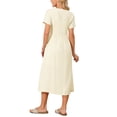 thumbnail image 3 of INSPIRE CHIC Women's Linen Dress Summer Short Sleeve V Neck Boho Sundress Casual Loose Flowy Beach Midi Dresses XL Beige, 3 of 6
