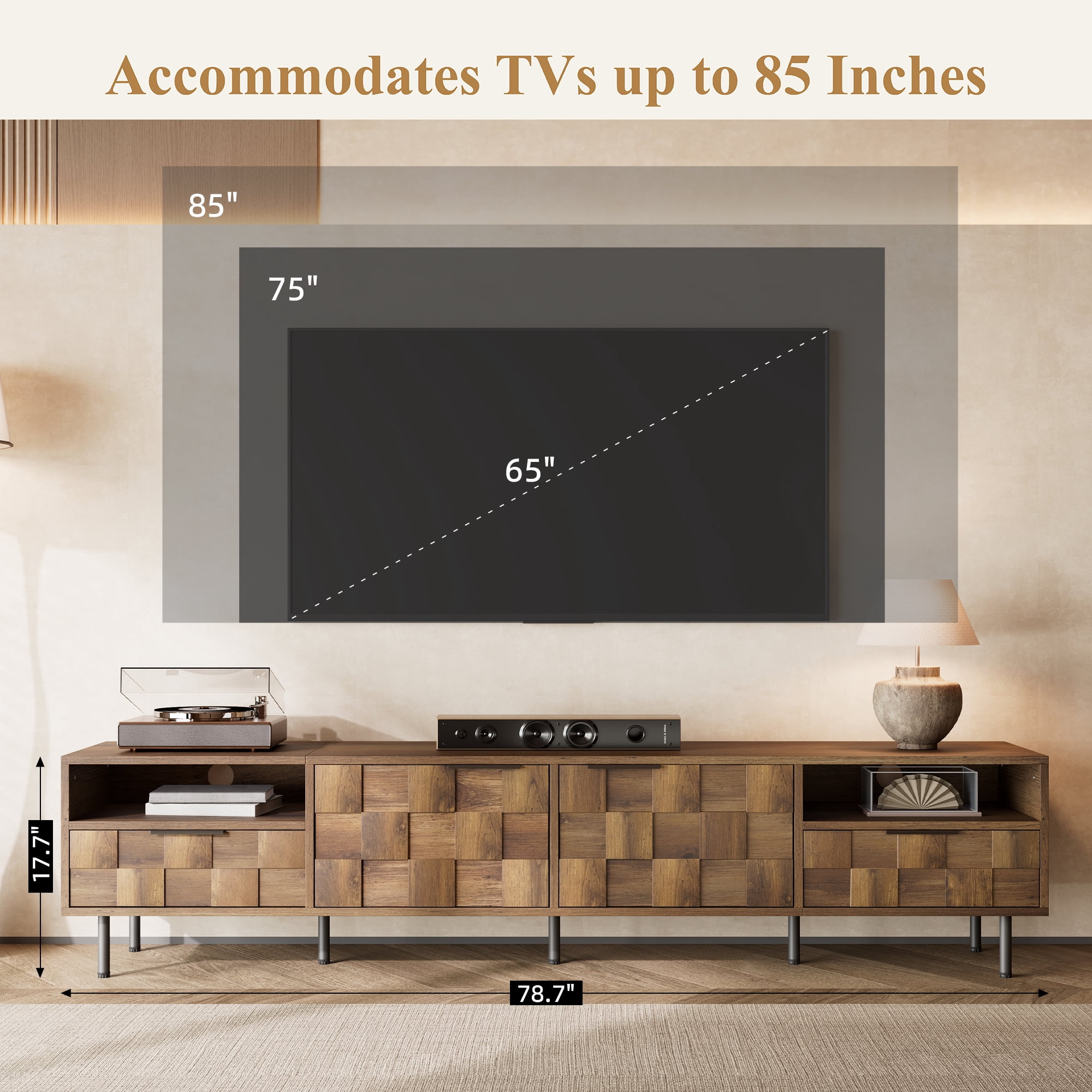 Euroco Mid Century TV Stand with 2 Drawers, Media Console Table for TVs up to 85'', Entertainment Center with Storage for Living room, Bedroom, Home Theatre