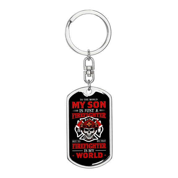 My Firefighter Son Stainless Steel or 18k Gold Premium Swivel Dog Tag Keychain