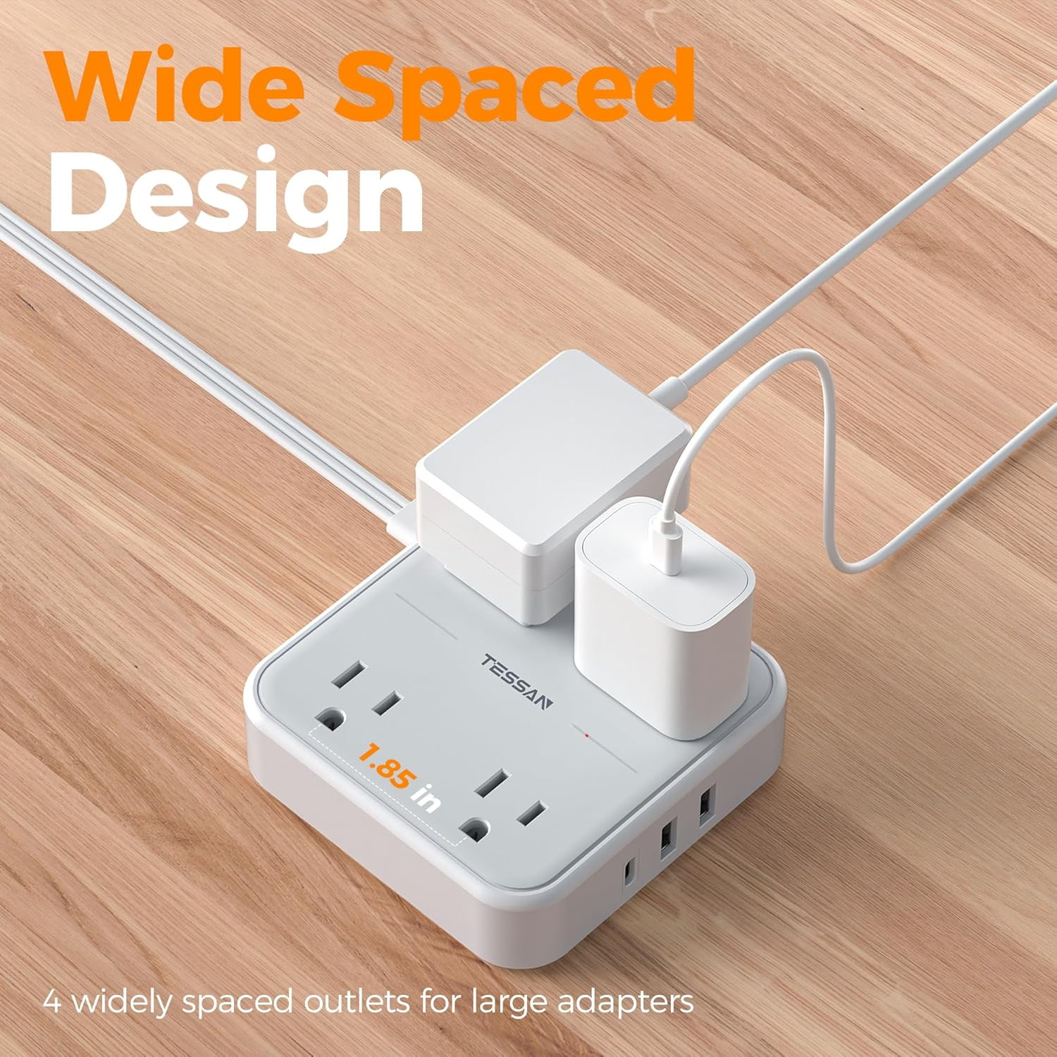 Surge Protector Power Strip, Ring Pull Flat Plug Extension Cord 10 Ft with 3 USB (1 USB C) 4 Outlets, 900 Joules Protection, Desktop Charging Station for Home, Office, College, Dorm Room, Gray