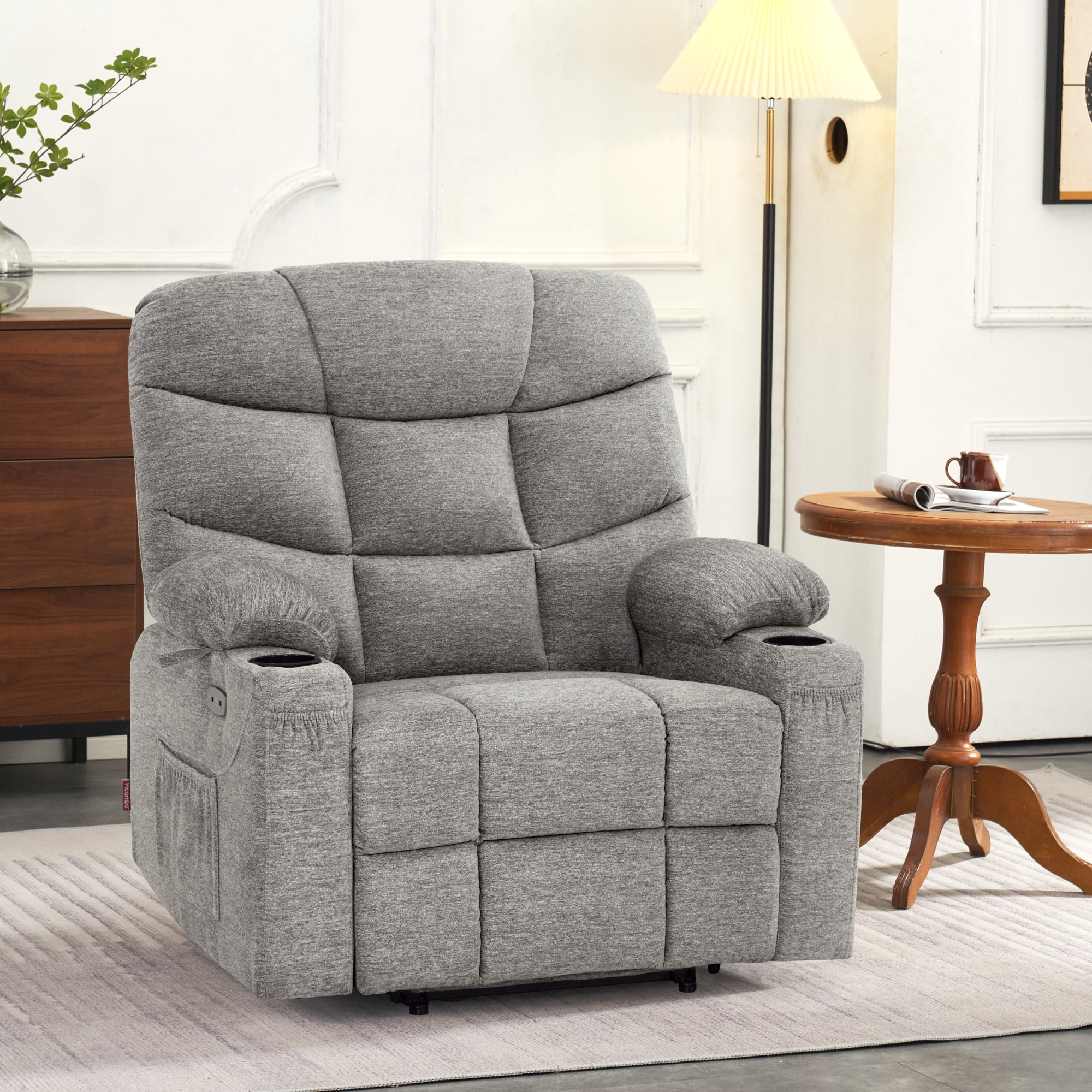 MCombo Oversized Power Lift Recliner Chair with 27.2'' Extra Wide Seat for Big Elderly People, Fabric (Light Grey, Medium-Wide)