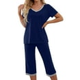 thumbnail image 6 of Summer Savings Clearance! yievot Women's Casual Pajama Set 2 Piece Loungewear Short Sleeve V Neck T-Shirt and Capri Pants Sleepwear Set, 6 of 8
