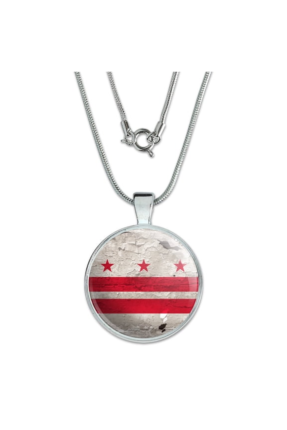 Rustic Washington DC District of Columbia State Flag Distressed USA 1" Pendant with Sterling Silver Plated Chain