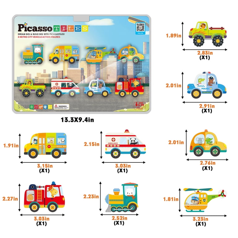 PicassoTiles Metro City Vehicle Magnetic Tile Set 8 Pieces photo 5