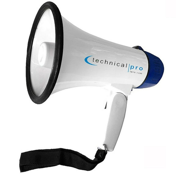 Technical Pro 20W Portable Megaphone Bullhorn White Blue 300M Range Siren
